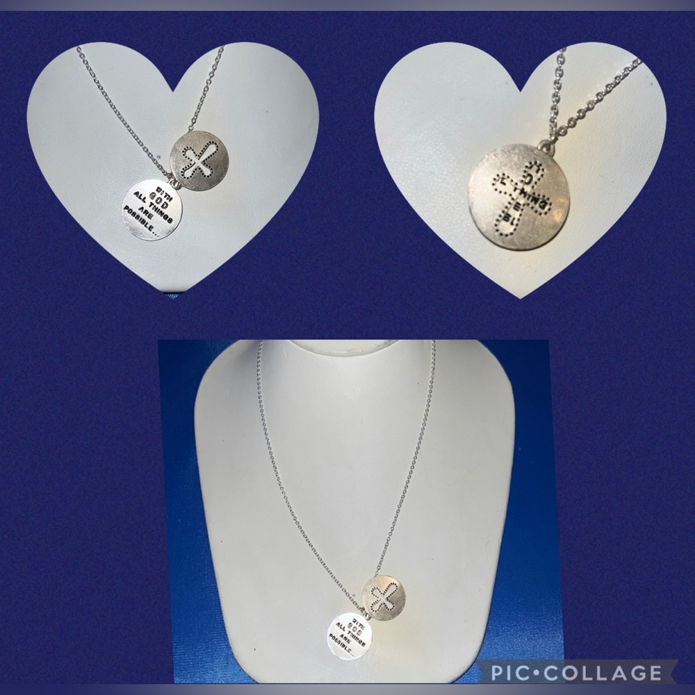 FRESH Engraved “with god All Things are Possible…” Cut Out Cross Pendants, New